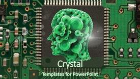  Presentation with multimedia service center - Presentation consisting of chipset - cog head in center background and a forest green colored foreground