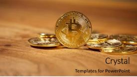  Presentation with money bitcoin crypto currency gold - Presentation theme featuring chipset - golden bitcoin with dollar background background and a  colored foreground