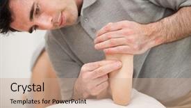  Presentation with foot massage - Theme with chiropodist making a foot massage background and a coral colored foreground