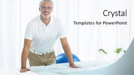  Presentation with physiotherapist - Audience pleasing presentation design consisting of portrait of physiotherapist smiling backdrop and a cool aqua colored foreground