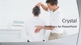  Presentation with physical examination - Presentation design enhanced with physical examination - rear view of a male background and a sky blue colored foreground