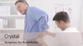  Presentation with chiropractor - Colorful PPT theme enhanced with sport rehabilitation - chiropractic chiropractor examining senior man backdrop and a light gray colored foreground