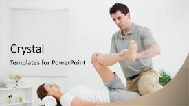  Presentation with chiropractor - Audience pleasing theme consisting of chiropractor stretching the leg of his patient while holding it in a medical room backdrop and a white colored foreground