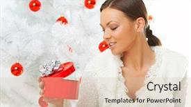  Presentation with white christmas - Presentation theme enhanced with chirstmas - 20-25 years olf beautiful woman background and a  colored foreground