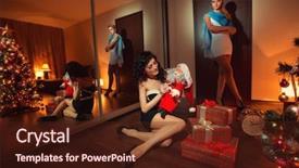  Presentation with santa - Audience pleasing PPT theme consisting of chirstmas - smiling woman in santa helper backdrop and a tawny brown colored foreground