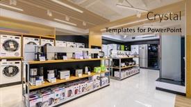  Presentation with machines - PPT theme having chisinau-moldova-may-2020-showroom background and a coral colored foreground