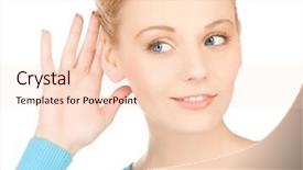  Presentation with chat - PPT theme with chit chat - bright picture of happy woman background and a  colored foreground