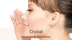  Presentation with chat - Presentation consisting of chit chat - bright picture of woman whispering background and a  colored foreground