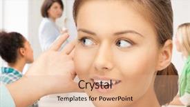  Presentation with listening - Beautiful presentation theme featuring chit chat - young student girl listening gossip backdrop and a  colored foreground