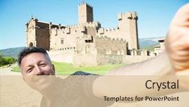  Presentation with spanish heritage - Slide deck featuring chivalric - happy smiling man making selfie background and a  colored foreground