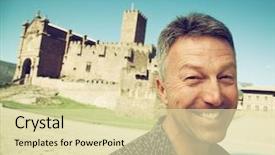 Presentation with spanish heritage - Beautiful slide set featuring chivalric - happy smiling man over ancient backdrop and a  colored foreground