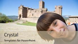  Presentation with spanish heritage - Theme featuring chivalric - young boy posing and smiling background and a  colored foreground