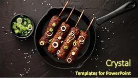  Presentation with kebab - Theme consisting of chive in frying pan background and a wine colored foreground