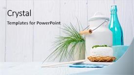  Presentation with non dairy vegan coconut milk - Theme featuring chives milk jug and cottage background and a  colored foreground