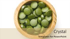 Presentation with white green - Presentation design having chlorella pills or green barley background and a yellow colored foreground