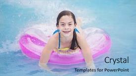  Presentation with summer time - PPT layouts having chlorine - beautiful young girl playing background and a light blue colored foreground