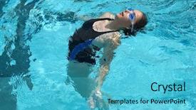  Presentation with swimmer - Presentation theme featuring chlorine - synchronized swimmer during practice background and a teal colored foreground