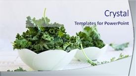  Presentation with chlorophyll - Amazing PPT theme having chlorophyll - fresh green kale leaves backdrop and a sky blue colored foreground