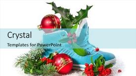  Presentation with christmas silver blue turquoise baubles - Presentation theme consisting of chock - blue shoe with christmas decorations background and a arctic colored foreground