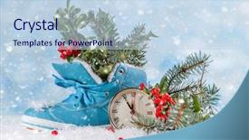  Presentation with christmas holly - Theme featuring chock - christmas clock with boots background and a sky blue colored foreground