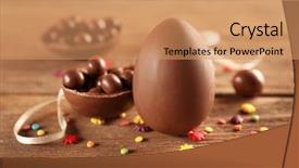  Presentation with eggs egg carton egg box - Colorful slide deck enhanced with tablea cocolate design - chocolate easter eggs and candies backdrop and a coral colored foreground