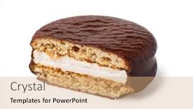  Presentation with chocolate biscuits - Audience pleasing slide deck consisting of choco pie chocolate biscuits isolated backdrop and a coral colored foreground