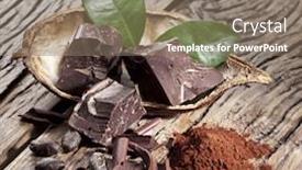  Presentation with cocoa bean - Colorful presentation theme enhanced with chocolate and cocoa bean over wooden table backdrop and a gray colored foreground