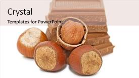  Presentation with hazelnuts - PPT theme enhanced with chocolate and hazelnuts on white background background and a soft green colored foreground