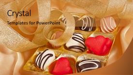  Presentation with hearts - Presentation enhanced with chocolate and marchpane hearts candies background and a gold colored foreground