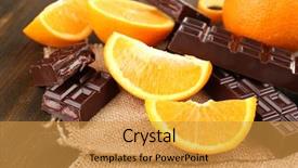  Presentation with wooden board empty table top - Slide deck consisting of chocolate and orange on wooden background and a gold colored foreground
