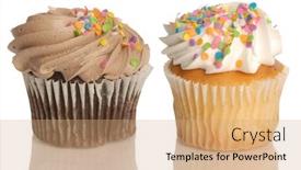  Presentation with sprinkles - Audience pleasing PPT theme consisting of chocolate and vanilla cupcake with colorful sprinkles on white background backdrop and a coral colored foreground