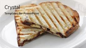 Presentation with pork shredded on grill banana - Cool new PPT layouts with chocolate banana panini grilled sandwich backdrop and a soft green colored foreground