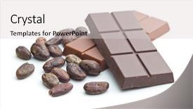  Presentation with cocoa beans - Audience pleasing slide deck consisting of chocolate bar and cocoa beans backdrop and a light gray colored foreground
