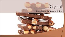  Presentation with hazelnuts - Theme enhanced with chocolate bar with hazelnuts isolated over white background and a mint green colored foreground