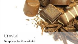  Presentation with white chocolate - Audience pleasing PPT theme consisting of chocolate barks curls and candies on white background backdrop and a white colored foreground