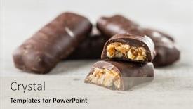  Presentation with chocolate nuts - Theme with chocolate-bars-with-nuts-filling background and a soft green colored foreground