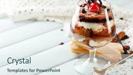  Presentation with tiramisu - Slide set featuring tasty tiramisu dessert in glass on wooden background background and a sky blue colored foreground