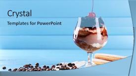  Presentation with tiramisu - Beautiful PPT layouts featuring tasty tiramisu dessert in glass on color wooden background backdrop and a light blue colored foreground