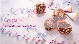  Presentation with donuts chocolate - PPT theme enhanced with chocolate-berliner-pastry-for-carnival background and a lemonade colored foreground