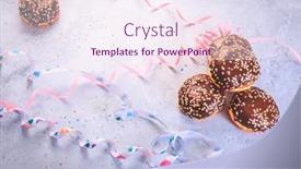  Presentation with donuts chocolate - Presentation consisting of chocolate-berliner-pastry-for-carnival background and a sky blue colored foreground