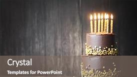  Presentation with birthday cake - Amazing PPT layouts having chocolate birthday cake with gold backdrop and a gray colored foreground