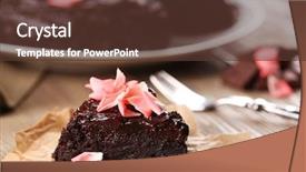  Presentation with slice of decorated cake - Cool new PPT theme with chocolate cake decorated with flower backdrop and a tawny brown colored foreground