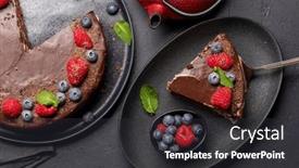  Presentation with chocolate dessert - Slides with chocolate-cake-dessert-with-fresh background and a dark gray colored foreground
