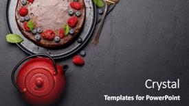  Presentation with chocolate dessert - Slide set consisting of chocolate-cake-dessert-with-fresh background and a dark gray colored foreground