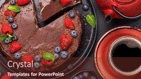  Presentation with chocolate dessert - PPT theme having chocolate-cake-dessert-with-fresh background and a tawny brown colored foreground