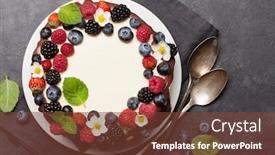  Presentation with cheesecake - Colorful PPT theme enhanced with chocolate cake or cheesecake with berries on stone table with copy space top view flat lay backdrop and a tawny brown colored foreground