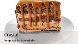  Presentation with cake - Colorful slide deck enhanced with chocolate cake with caramel backdrop and a light gray colored foreground