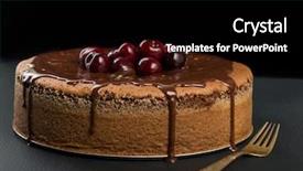  Presentation with cake brownies for kids - Amazing PPT layouts having chocolate cake with juicy cherries backdrop and a black colored foreground