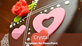  Presentation with pink rose - Beautiful presentation featuring chocolate cake with pink hearts and red rose decorations backdrop and a tawny brown colored foreground