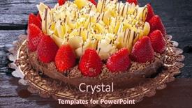  Presentation with strawberries - PPT theme with chocolate-cake-with-strawberries-food background and a tawny brown colored foreground